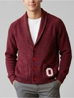 BRUZER Ohio State Buckeyes Men's Shawl Collar Cardigan Sweater Burgundy Red L